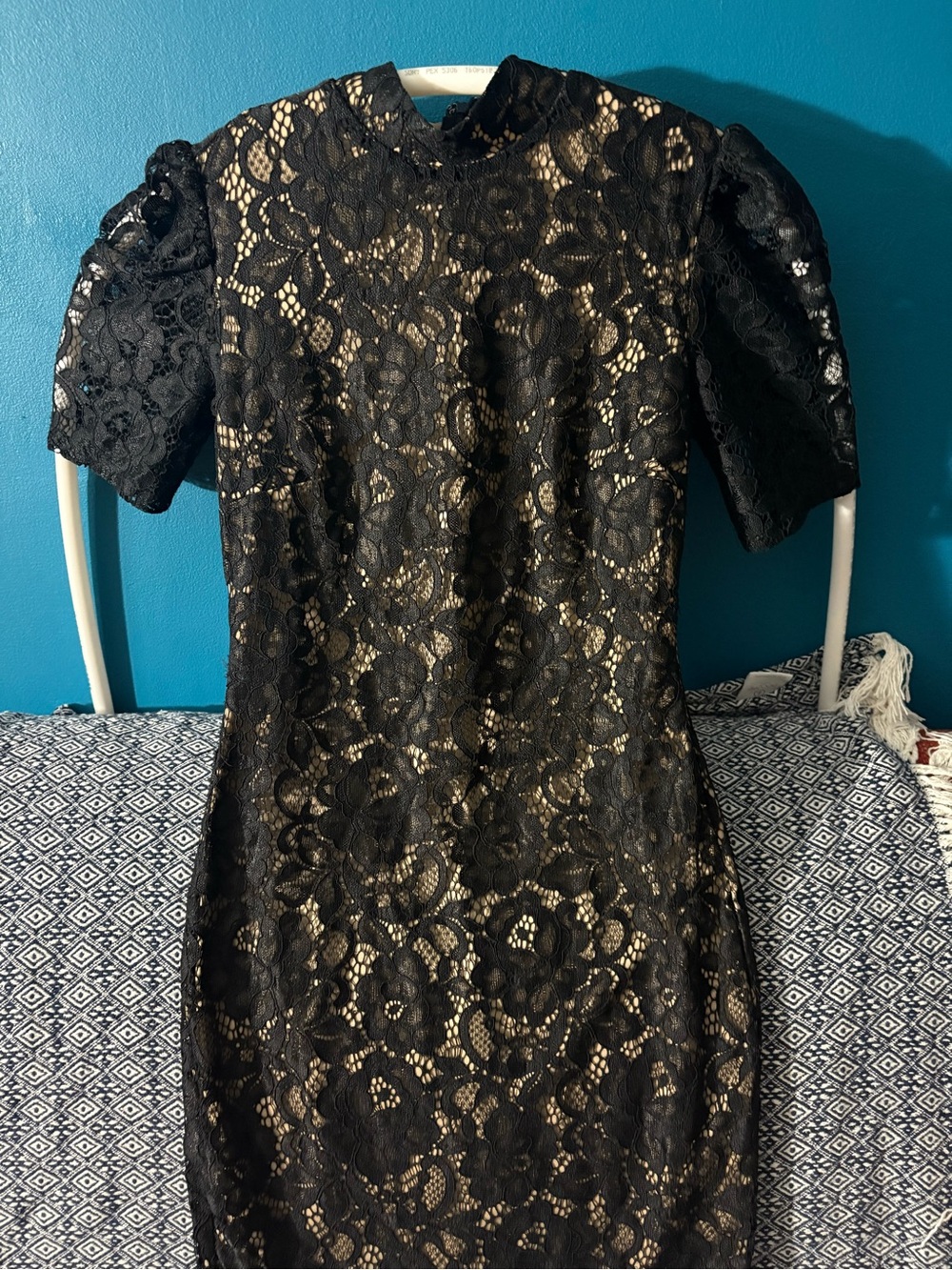 Alexia Admor Black Lace Mini Dress with Nude Underlay